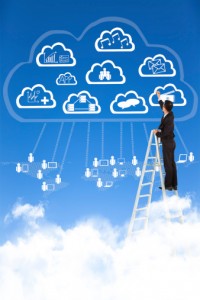 Businessman drawing a cloud computing applications concept